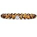 Produktbild MetJakt Natürliche 8 mm Edelsteine Heilung Crystal Stretch Perlen Armband Armreif mit 925 Sterling Silber Double Happiness Anhänger (Tigerauge)