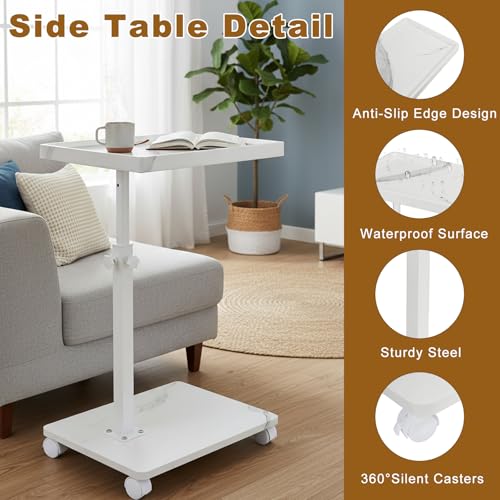 Mesa pequena en forma de C con bandeja giratoria ajustable y ruedas basicas 6