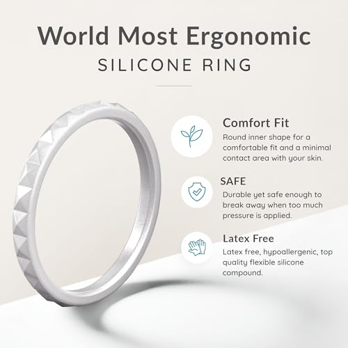 thunderfit thin and stackable silicone rings for women rubber wedding bands for women engagement diamond pattern 25mm wide 2mm thick - variety multipack 1-16