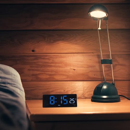 Reloj digital moderno negro de mesa con temperatura para hogar 5