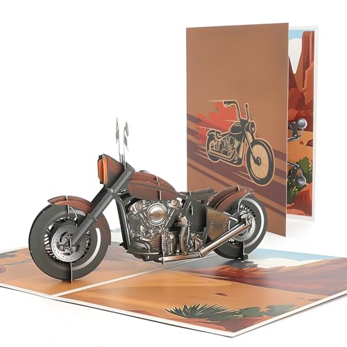 Tarjeta Cumpleaños Moto Tarjeta Cumpleaños Hombre Tarjeta Cumpleaños 3D Tarjeta Pop Up Moto – Diseño 3D Motorista En Papel Láser, Original Hombre Regalo Para Papá Padre Biker