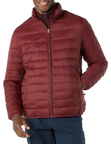 Amazon Essentials Herren Verstaubare, Leichte, Wasserabweisende Pufferjacke (Erhältlich In Big & Tall), Dunkelrot, L
