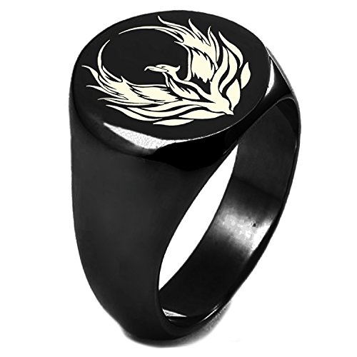 Sterling Silver Greek Mythology Phoenix Symbol Round Flat Top Polished Ring