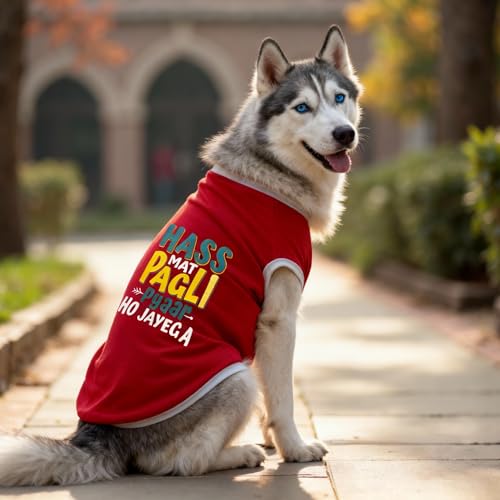 Image of JoyDaog Cozy Dog Winter Coat Red Color 28 Inch(4XL) - inchHASS Mat Pagli Pyaar Ho Jayega inch Printed Soft Trendy Apparel for Extra-Large Dogs | Indoor & Outdoor