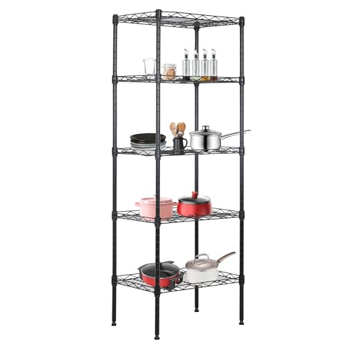 Image of BestOffice | 5-Tier Wire Storage Shelves | 17x12x48 | Black | with Adjustable Racks | Heavy-Duty Metal Shelf, Holds Upto 750 lbs | No-Tool Assembly | Ideal for Home & Garage Shelving