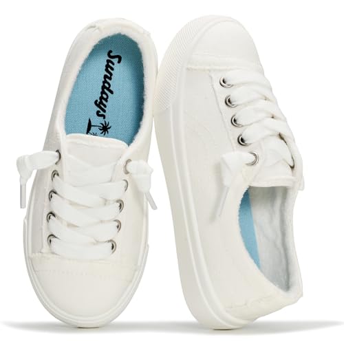 Sundays Girls Shoes - Non Slip with Memory Foam Insole Girls Sneakers - Lightweight Sneakers for Girls Footwear - Comfortable Kids Sneakers (Savannah_k OFWHTCVS 2K) Off-White