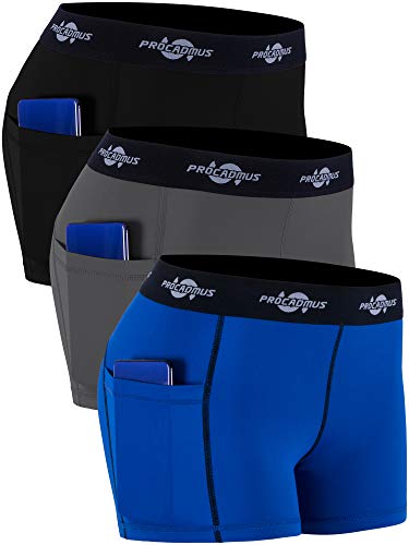 CADMUS Women's Spandex Volleyball Shorts 3" Compression Pro Shorts, 36# Pack of 3: Black & Grey & Blue, Medium