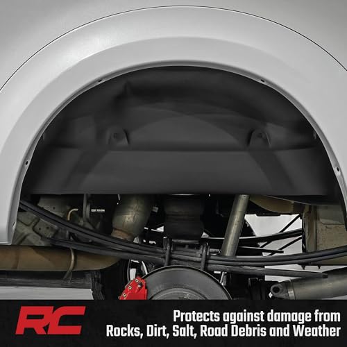 Image of Rough Country Rear Wheel Well Liners for Ford F-250 /F-350 Super Duty (2017-2026) - Heavy-Duty Black HDPE Fender Guards for Mud & Debris, Made in USA