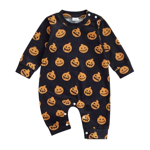 Arvbitana Infant Toddler Baby Boy Halloween Pumpkin Romper Long Sleeve One Piece Jumpsuit Ghost Outfit Holiday Clothes cover