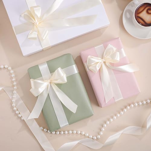 Image of woric Ivory Ribbon 1 Inch 50 Yards Cream Satin Ribbon for Bows Crafts Home Decor Flower Bouquet Gift Wrapping Wedding Bridal Shower Decorations