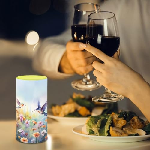 Image of Flameless Candle with 18 Key Remote 4 /8 Hours Timing Color Changing, Flickering Wick Realistic Votive Electric Candle for Patio Desktop Home Ornaments, Hummingbird Daisy Purple