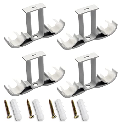 MroMax Curtain Rod Bracket Aluminum Alloy Double Holder Supportor Curtain Rod Holder for 20-24mm Drapery Rod 92 X 140 X 19mm White 4Pcs