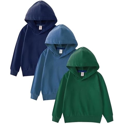 GFQLONG Toddler Baby 3 Pack Cotton Hoodie Sweatshirt, Infant Kids Boys Girls Sport Long Sleeve Pullover Tops, Navy blue+Cyan blue+Dark green 3T-4T Cover