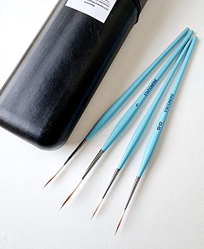 Image of Standard Size long Liner /Detailing Paint Brush Set with Brush Holder for Acrylic, Watercolor & Gouache Painting (Liner)-Icy Blue Color wooden material set of 4 with size (000,00,0,1)
