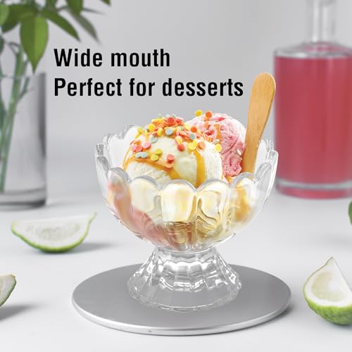 Image of Treo by Milton Floral Glass Dessert Bowls | Wide Mouth for Easy Serving | Perfect for Sundaes, Ice Cream & Layered Desserts | Ideal for Cafes, Parties & Home | Set of 6, 150 ml Each