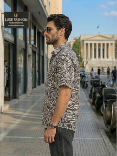 Image of BROWN CULTURE Men's Cotton Blend Floral Print Shirt|Spread Collar|Half Sleeves|Button Down Closure|Standard Length|Casual Wear|Smart Casual Shirt|Modern Men's Fashion|Everyday Casualwear