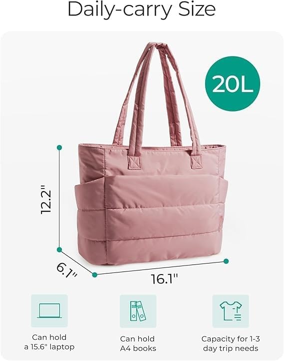 Image of Fashion Puffy Bag for Women Soft Handbag Lightweight Puffy Puffy Bag Travel Shoulder Bag 15.6 inch Laptop Handbag Quilted Work Bag for Women Stylish Everyday Carry (Multicolor)