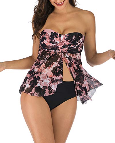 Brosloth Maillot de Bain Femme 2 pièces Taille Haute Halter Vintage Push Up Bikini Ensemble S'envoler Tankini Rose XXL Cover