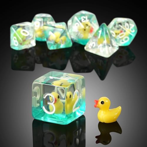 D&D Dice,DNDND 7PCS Dungeons and Dragons Resin Dice Set with Velvet Bag for D&D Role Playing Games and Tabletop Games (Duck) — view 2