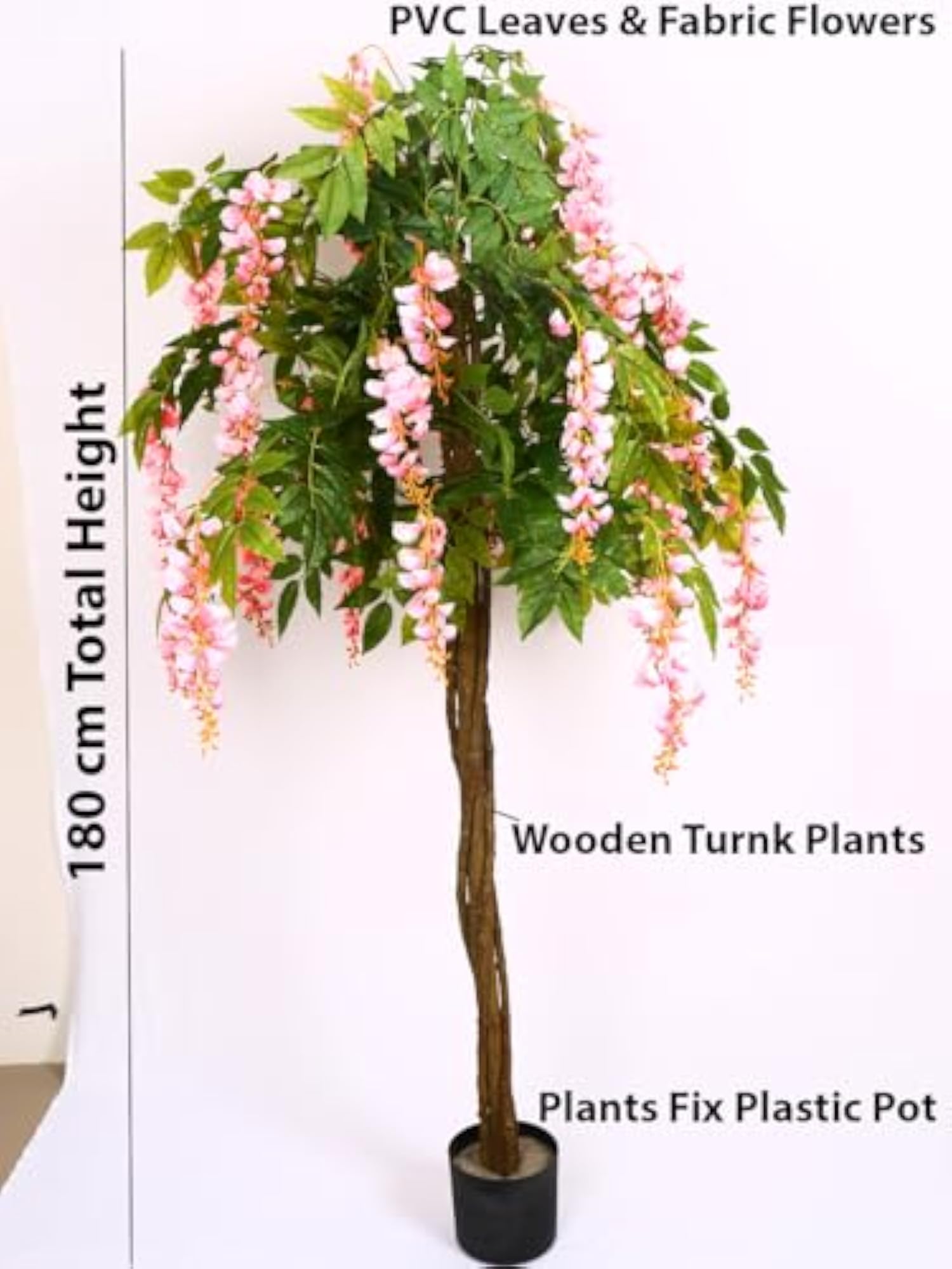 Artificial Wisteria Flowers Plant with Pot, Pink