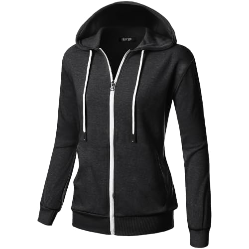 Image of GIVON Womens Casual Zip Up Hoodie Cotton Blend Soft Fabric Basic Layering Hooded Jacket with Kangaroo Pocket