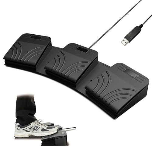 LYRIXEN USB Triple Foot Pedal - Programmable Mechanical Macro Pad, Compatible with Discord PTT, OBS, OSU! - 3 Key HID Foot Switch with Onboard Memory for PC, Mac, Linux, Gaming & Coding