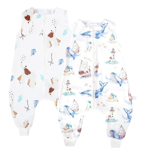 La Mejor Selección de Sacos de dormir para bebés niño disponible en línea. 48 ililmmoe Saco de dormir para bebé con pies, de muselina de algodón original, sin mangas, 70% fibra de bambú 30% algodón Transpirable sin mangas para caminar, 2 piezas/pluma de...