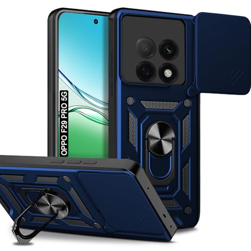 Image of AESTMO Tough Armor Oppo F29 Pro 5G Bumper Back Case Cover | Ring Holder & Sliding Camera Shield Cover | 360 Degree Protection Back Case Cover for Oppo F29 Pro 5G (Blue)