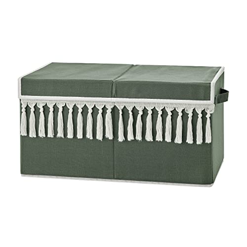 Sweet Jojo Designs Dark Green Boho Chic Girl Boy Unisex Small Fabric Toy Bin Storage Box Baby Nursery Solid Sage Hunter Ivory Bohemian Gender Neutral Linen Macrame Modern Farmhouse Designer Minimalist #TOP14