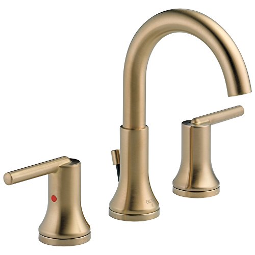 Delta Trinsic Brushed Gold Bathroom Faucet 3 Hole 8 Inch Widespread Bathroom Sink Faucet for Vanity Metal Push-Pop Drain Assembly Champagne Bronze 3559-CZMPU-DST