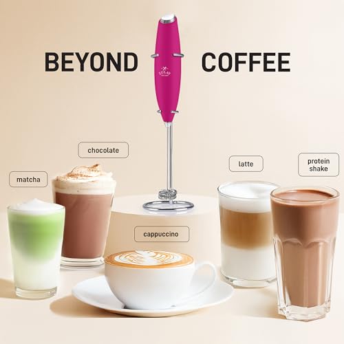 Image of Zulay Kitchen Powerful Milk Frother Wand With Duracell Batteries - Ultra Fast Handheld Drink Mixer - Electric Whisk Foam Maker for Coffee, Lattes, Cappuccino & Matcha - Double Whisk - Dragonfruit