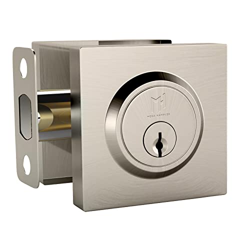 Mega Handles Deadbolt I Entry Deadbolt Lock - Heavy Duty Square Locking Deadbolt For Left Or Right-Handed Doors - Interior/Exterior - Satin Nickel #TOP8