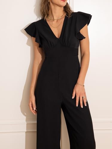 Mono largo casual para mujer con cuello en V y volantes estilo elegante para vacaciones 4