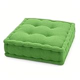 VL Square Floor Cushion Seat Pad 45x45x10cm Booster Cushion Fibre Filled, Fleece Fabric with 4 Button Tufted Shape & Piped Edges (Green, Pack of 1) - Image 1