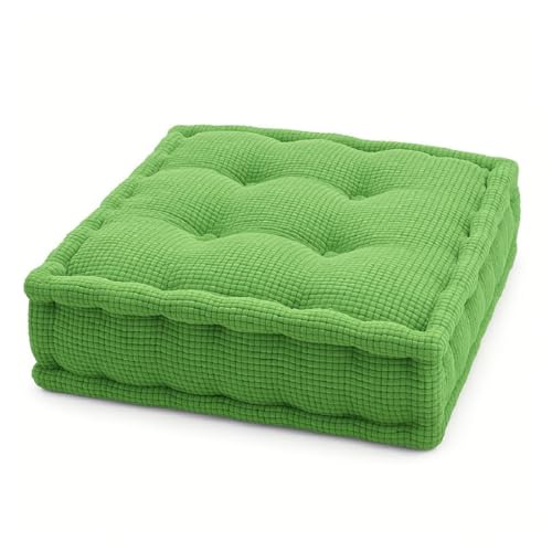 VL Square Floor Cushion Seat Pad 45x45x10cm Booster Cushion Fibre Filled, Fleece Fabric with 4 Button Tufted Shape & Piped Edges (Green, Pack of 1)