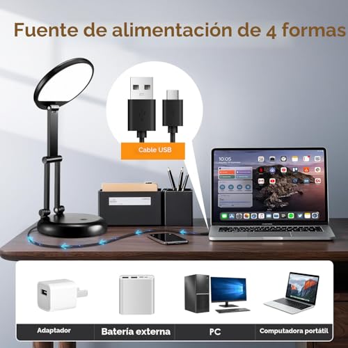 Miniatura 6 de One Fire Lampara Escritorio 3600mah Lampara Recargable, Plegable Y Portatil Flexo Led Escritorio,1000 Lm Lamparas De Mesita De Noche Negra,Lámpara De Escritorio Sin Cables Luz Escritorio