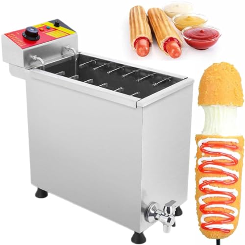 WXPXYBF Freidora eléctrica Comercial para Perritos Calientes, 12 Ganchos, máquina para palitos de Queso Coreanos, 3000 W, sartén Profunda de Acero Inoxidable para restaurantes y Bares.