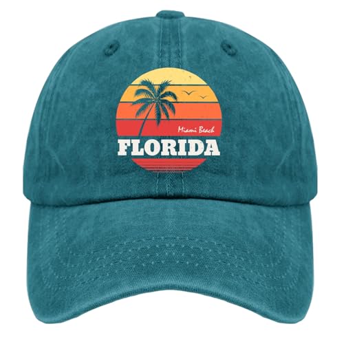 OOMOO Florida Miami Beach Hats Cap Gifts for Mens Women dad Cyan Blue