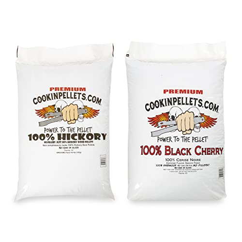 CookinPellets Premium Hickory Grill Smoker Smoking Wood Pellets Bundle with Black Cherry Smoker Smoking Hardwood Wood Pellets 40 Pound Bag