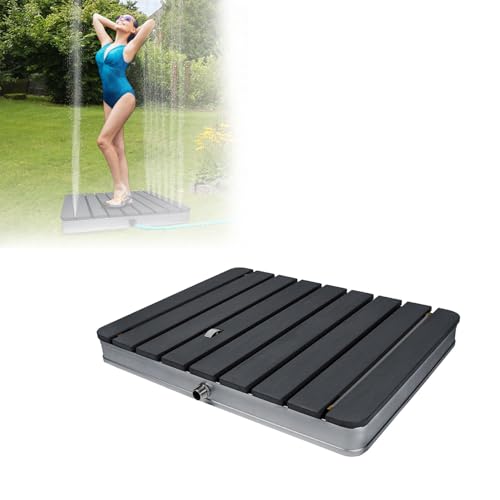Aufun Gartendusche Aussendusche aus WPC/Aluminium, Mobile Bodendusche Campingdusche mit rutschfeste Standfläche Saunadusche für Camping Garten Pool Dusche (Eckig, Anthrazit)