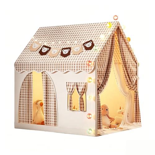 Kids Play Tent Indoor with Colourful Flags Cotton ball lamp and Star Lights - Toddler Girl Tent Indoor Playhouse for Toddlers Kids Toys for Boy Girl Birthday Gift