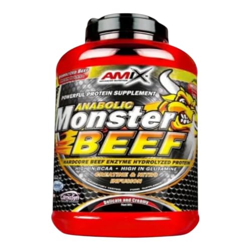 Amix - Monster Beef Protein - Suplemento Alimenticio - Mejora del Rendimiento - Proteína de Suero - Glutamina en Polvo - Nutrición - Proteína de Ternera - Sabor Chocolate - Bote de 1 Kg