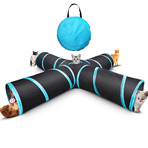 Myguru Cat Tunnel, Upgraded Collapsible 4 Way Crinkle Cat Toy Tube with Storage Bag & Catnip Toys for Large Cats,Dogs,Rabbits,Indoor/Outdoor Use (Large Size)