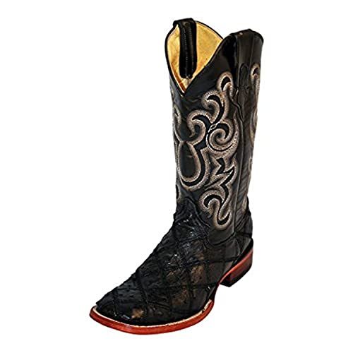 Ferrini Men's Ostrich Patchwork Exotic Western Boot Wide Square Toe Black 10 D(M) Us #TOP25