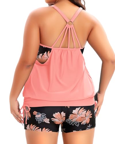 Image of Holipick Plus Size Tankini Swimsuits for Women Two Piece Tummy Control Bathing Suit Blouson Tankini Top with Shorts