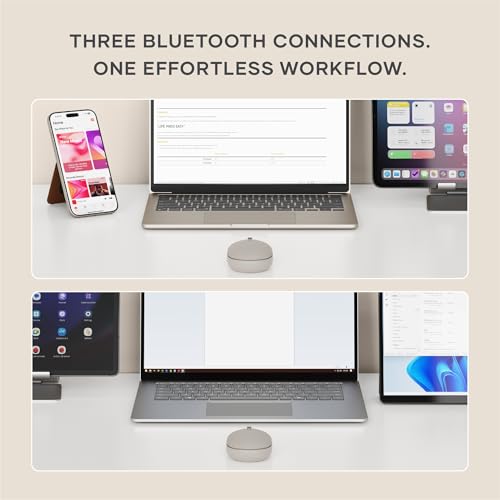 Image of Satechi OntheGo Bluetooth Mouse with USB C Rechargeable Battery, Connect up 3 Devices, Compact and Portable Wireless Mouse for Laptop, Computer, Tablet - Sand