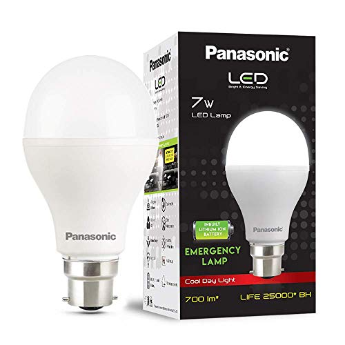 Image of Panasonic Inverter Bulb 7 Watt Rechargeable Emergency LED Bulb for Home Base B22 (Cool Day Light, Pack of 3, White)