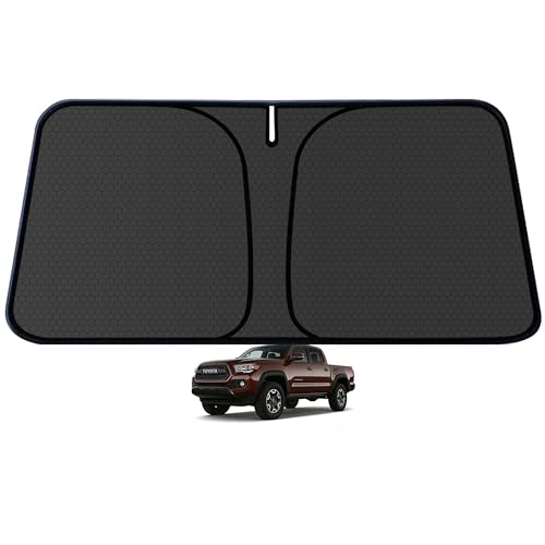 Tacoma Customized Windshield Sun Shade for 2016-2026 Tacoma SR/SR5/TRD Sport/TRD OffRoad/TRD Pro/Limited 2/4Dr Front Window SunShade Visor Protector Foldable Blocks UV Rays Keep Car Cooler Accessories