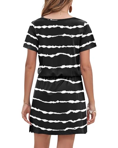 Image of AUSELILY Womens Summer Dresses 2026 Causal Short Sleeve V Neck Tie Front Mini Short Dress with Pockets