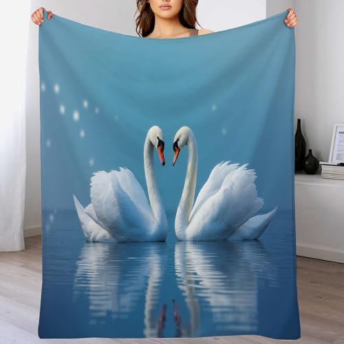 GSAEIMCT Kuscheldecke Schwäne Auf Dem Wasser Romantische Tiere Decke Tagesdecke,Weiche Flannel Decke Mit Muster Sofadecke - Baumwolldecke Wohndecke Sofaüberwurf Bettüberwurf,75X100Cm